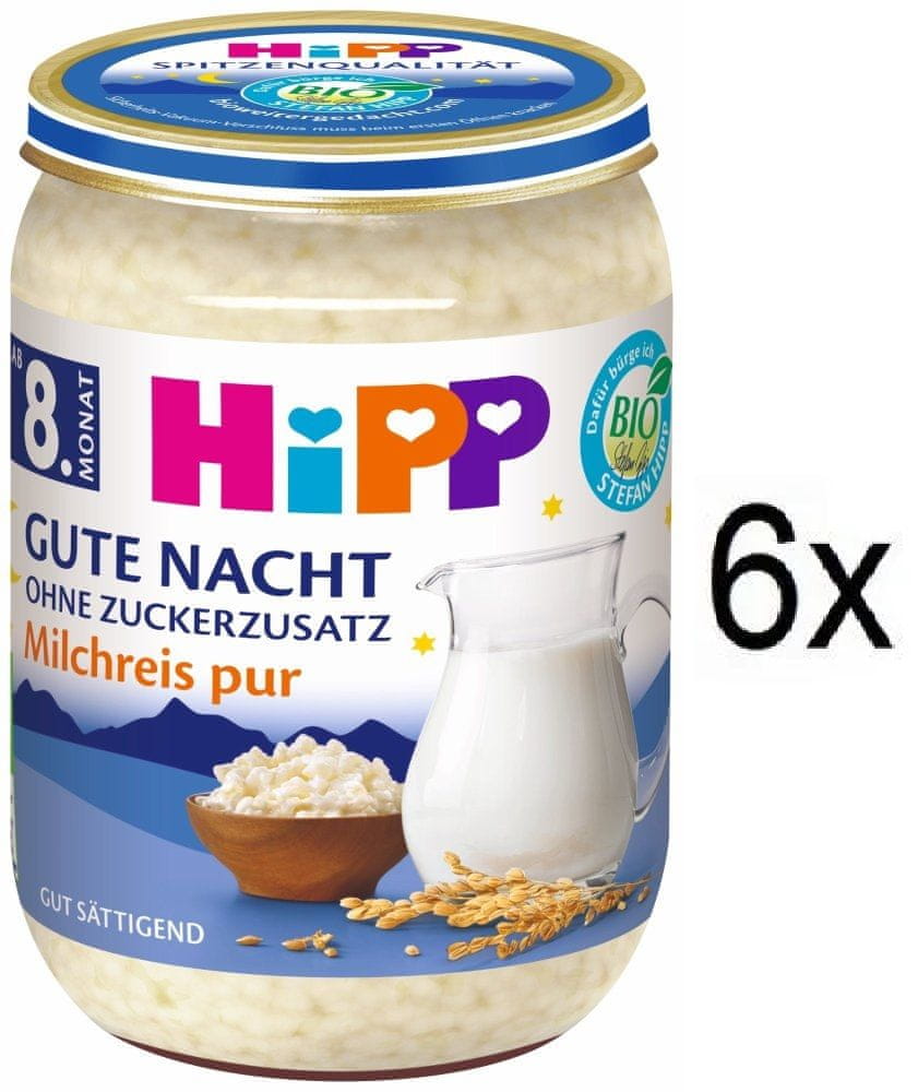 HiPP BIO Kaša na dobrú noc ryžová 6 x 190 g, od 8. mesiaca